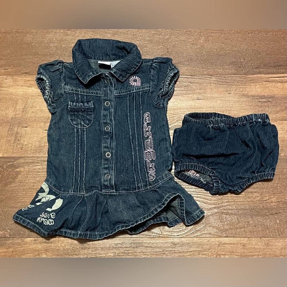 Akdmks 2 piece denim baby girls outfit dress size 12M Y2k vintage